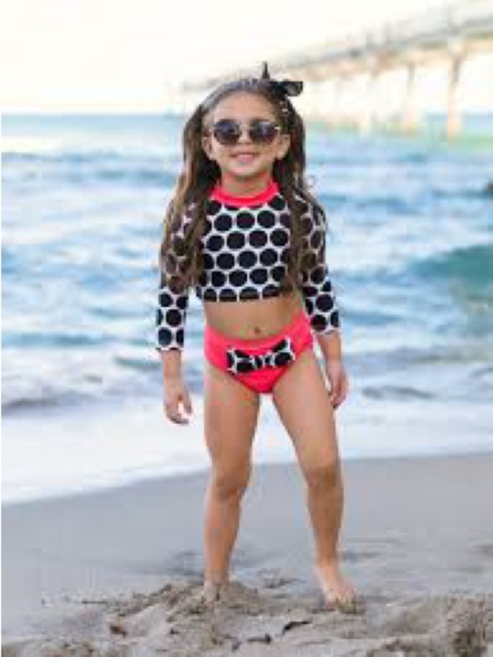 Mia Belle Girls ~Peace and Polka Dots Two Piece Rash Guard Swimsuit /Size 7Y ( 3